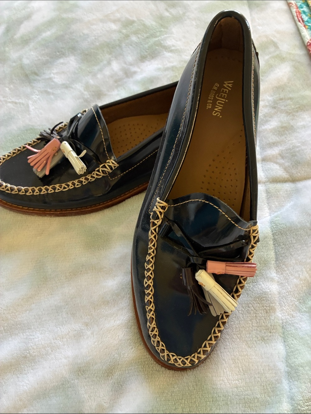Bass Navy Patent Leather Loafers